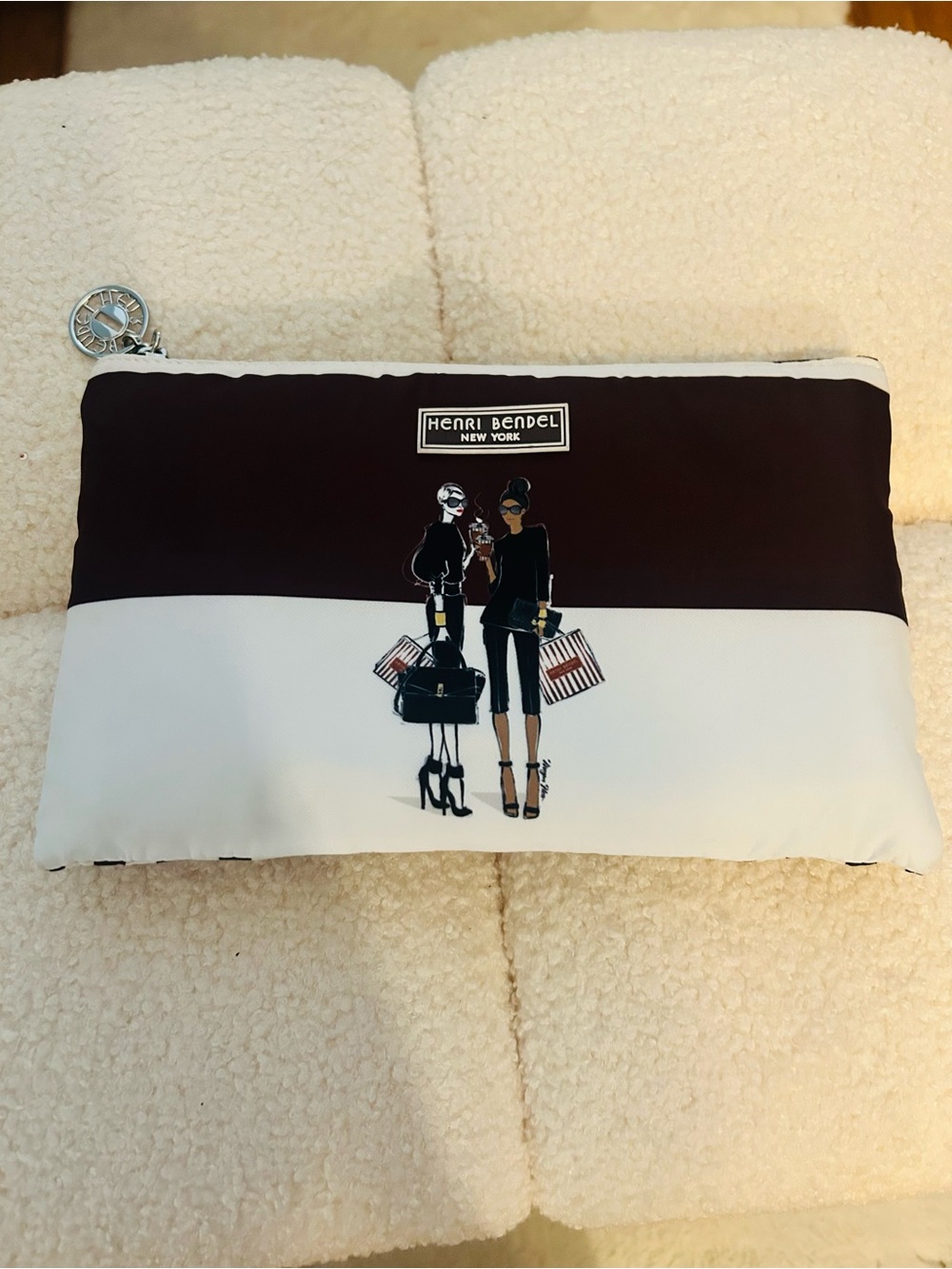 Henri bendel Brown and White Fashion Illustration packable bag with pouch